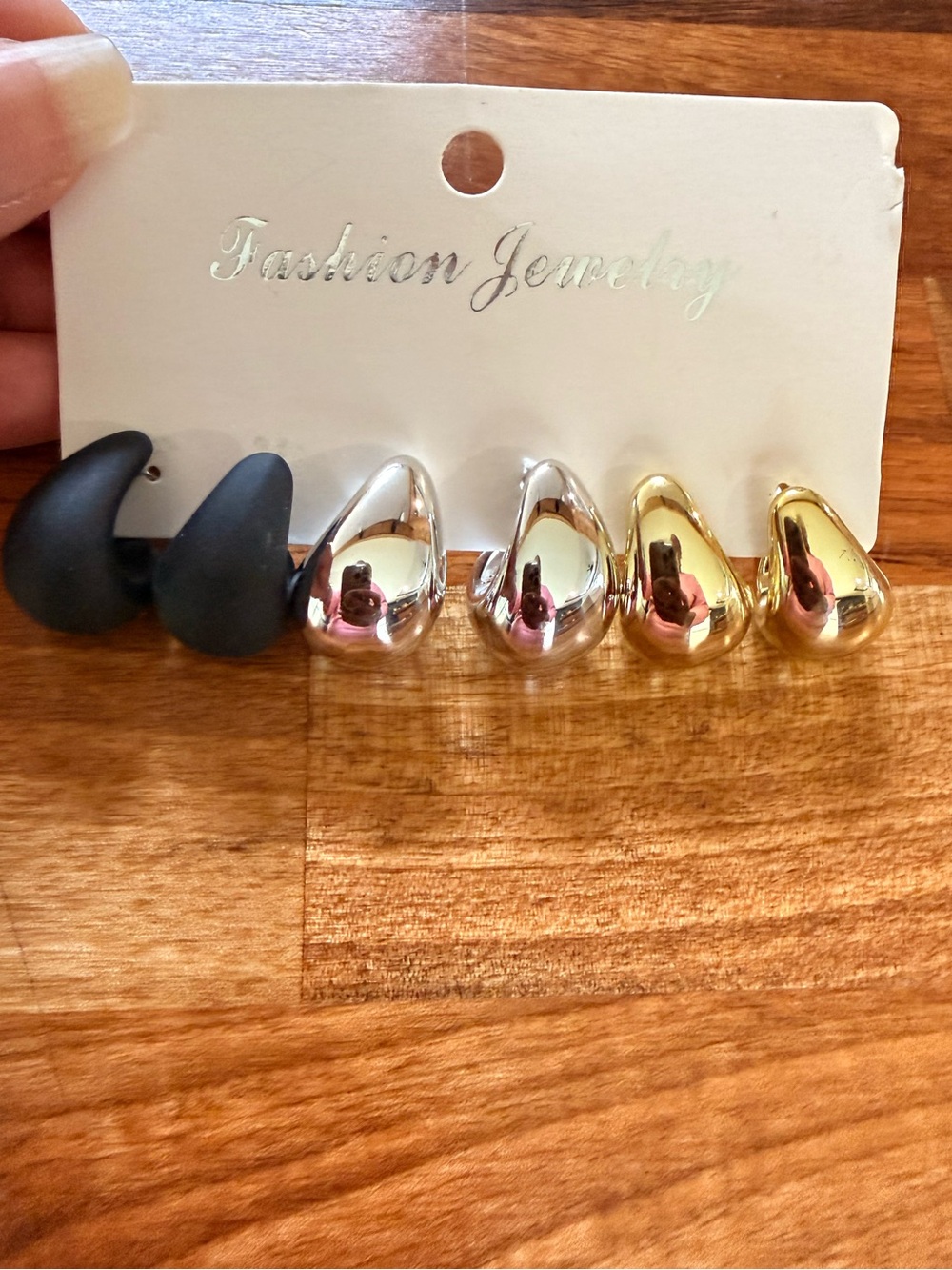 Fashion Jewelry Black, Silver and Gold Teardrop Earring Trio